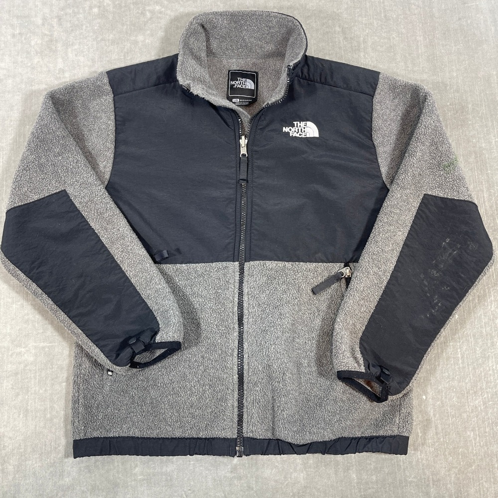 The North Face Denali Boys Large Gray Black Full Zip Fleece‎ Jacket